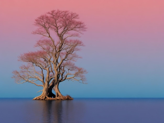 Foto un albero al centro con sfondo sfumato