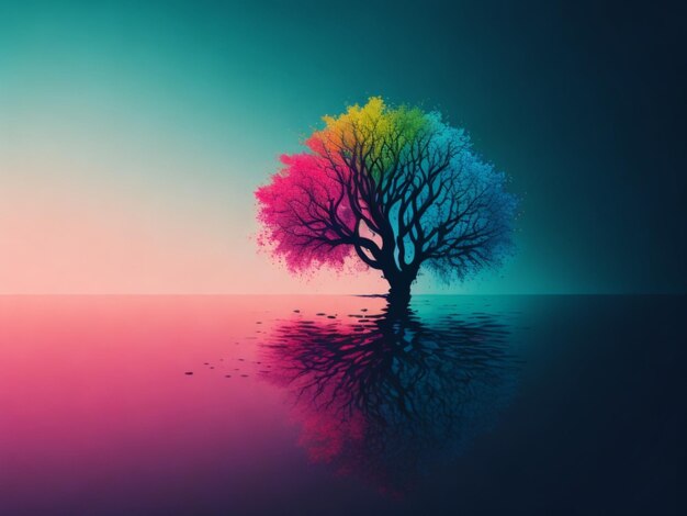 A tree in middle with gradient background