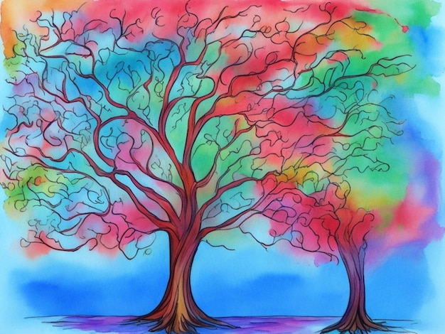 A tree in middle with gradient background