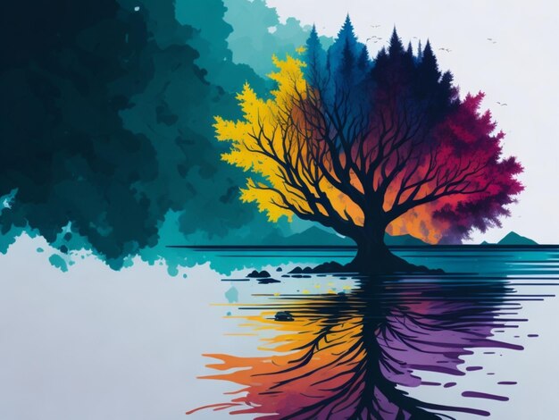 A tree in middle with gradient background