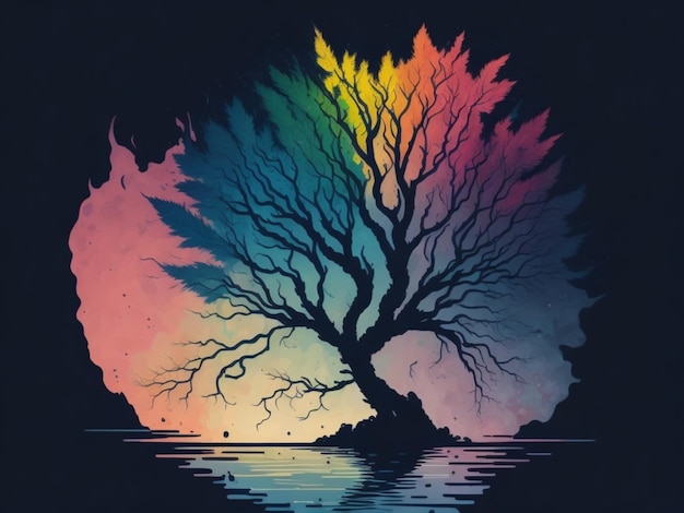 A tree in middle with gradient background