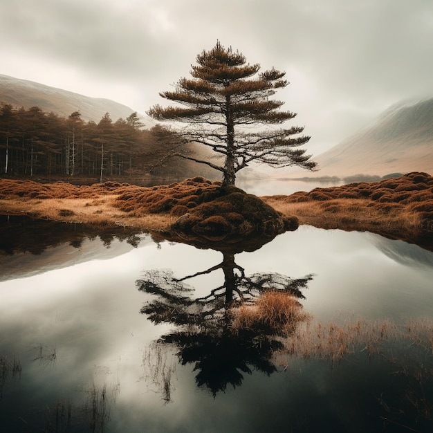 写真 湖の上の木