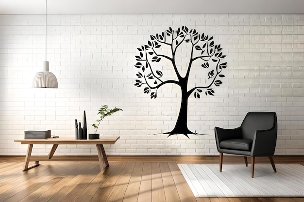 A tree painted on a white wall with a quote from the company.