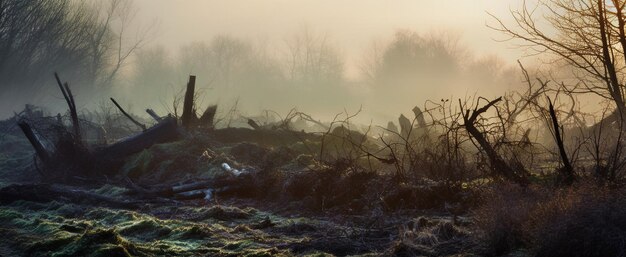 Photo tree park at dusk with fog