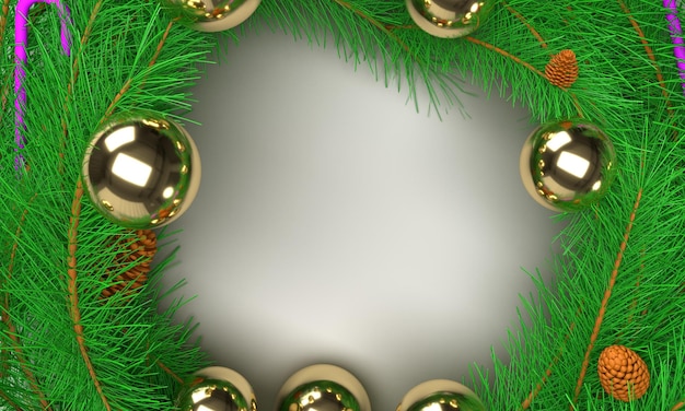 Tree pine green circle white background copy space empty blank ball star snowflake fir gold color decoration ornament merry christmas happy new year holiday vacation winter december season3d render