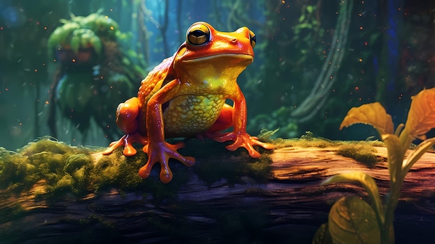 A tree poisonous frog in the background of a rainforest Generative AI