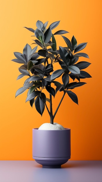 Tree pot on orange background Generative ai