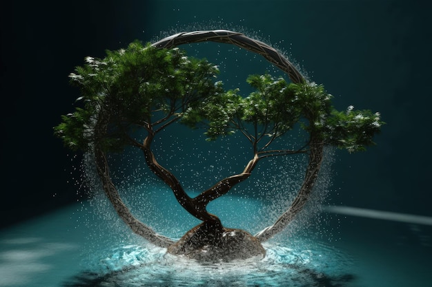 A tree in a ring of water