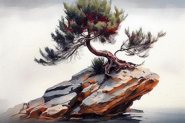 Tree on the rock Generative Ai