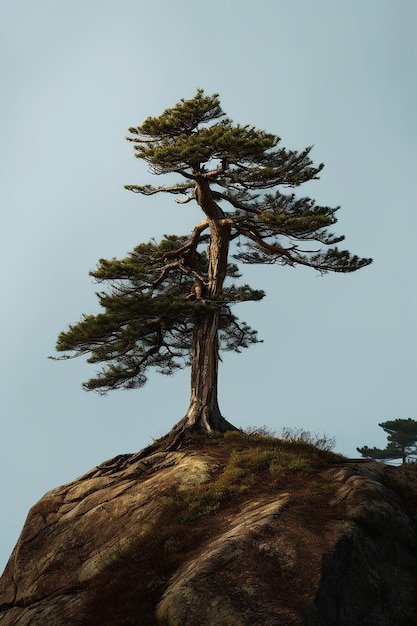 A tree on a rock with the title'the tree on it '