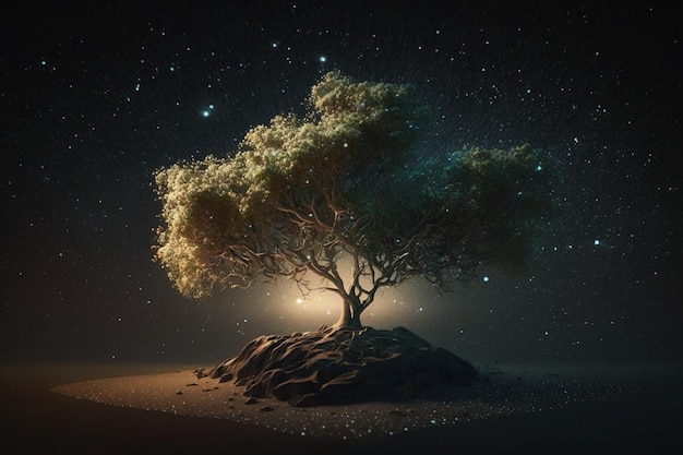 A tree on a rock with the words'tree'on it