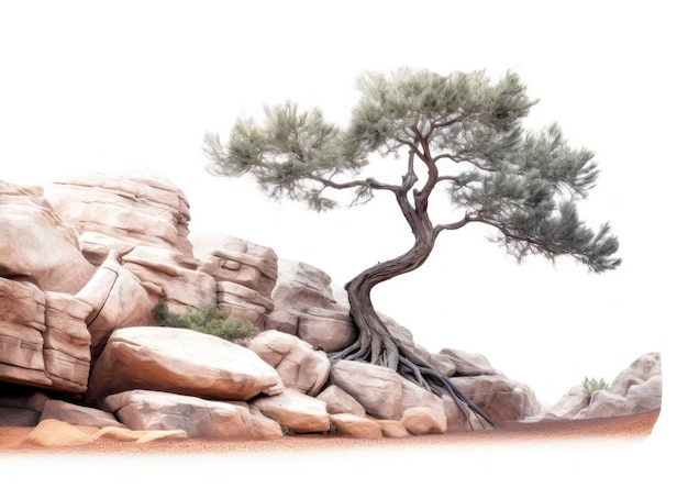 Tree and Rocks Isolated Illustration AI GenerativexA