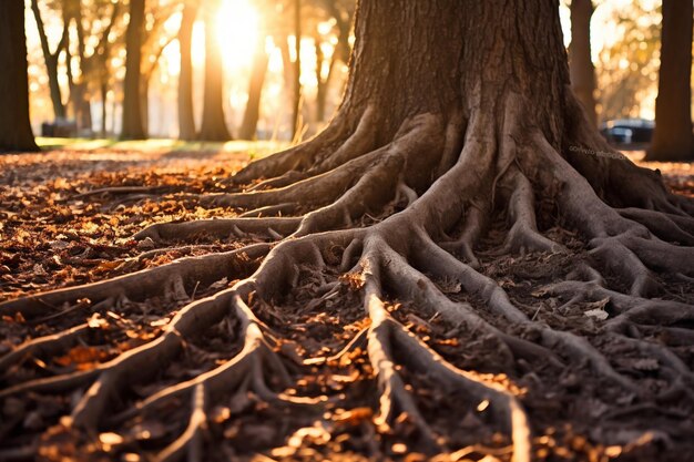 Foto sistema radicolare degli alberi che scende nel suolo