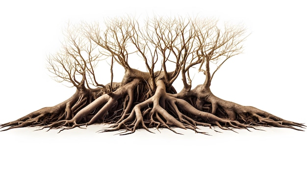 Tree roots isolated on white background