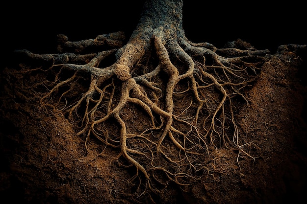 Photo tree roots in soil underground texture