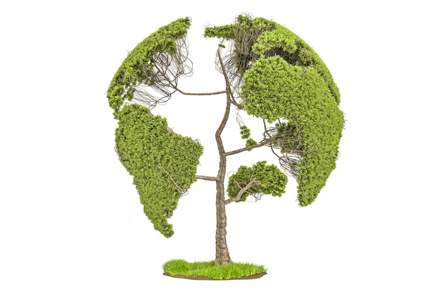 Tree in the shape of Earth Globe environment concept 3D rendering