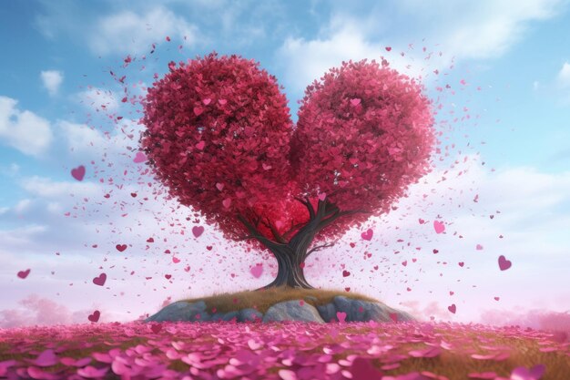 Photo tree in the shape of heart valentines day background