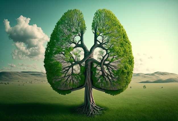 Tree in the shape of a set of lungs Fresh clean air concept Generative ai