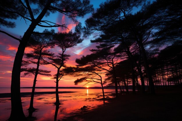 Tree silhouettes against sunset palette sunrise landscape image