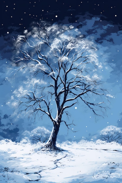 a tree in the snow
