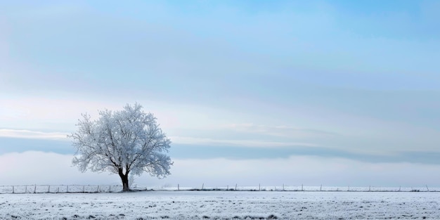 a tree in a snowy field