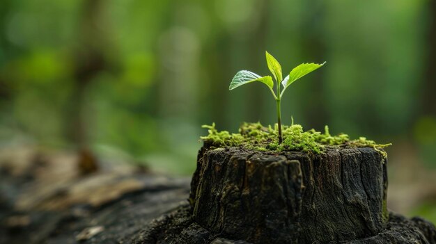 小さな 植物 が 成長 し て いる 木 の 幹