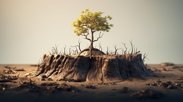 Photo a tree on a stump with a tree in the background