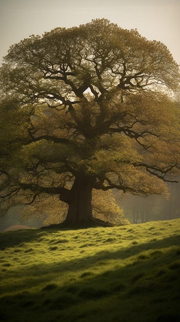 A tree in the sun with the word oak on it