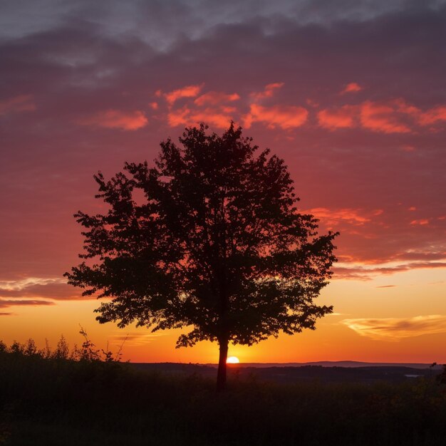 Photo tree at sunset sunrise landscape tree silhouette nature