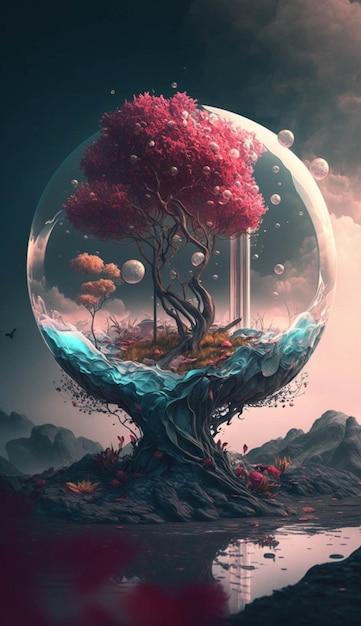 Tree that is inside of a glass ball generative ai