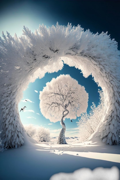 Дерево, стоящее в снегу, генеративный искусственный интеллект