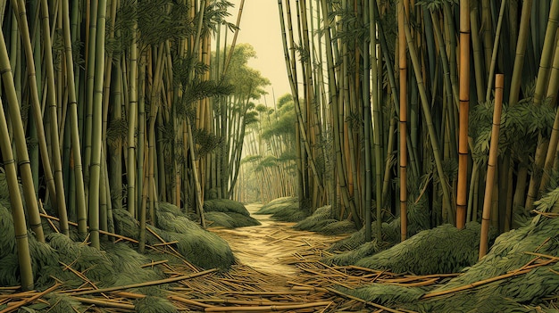 Foto illustrazione della foresta di bambù tropicale foglia natura pianta verde ambiente fogliame albero foresta tropicale di bambù