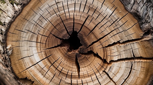 A tree trunk with a cross section of the top.