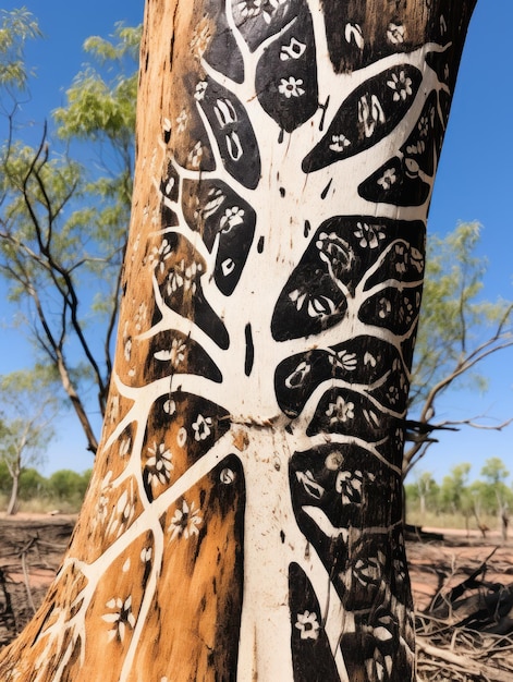 Foto un tronco d'albero con un disegno su di esso