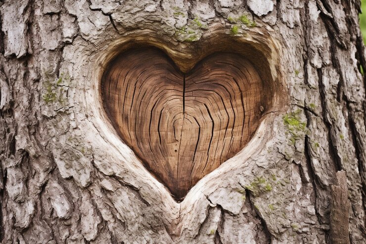 Photo tree trunk with a heartshaped carving