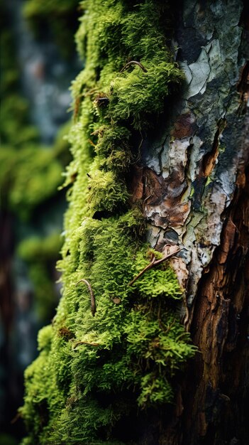 Photo a tree trunk with moss on it