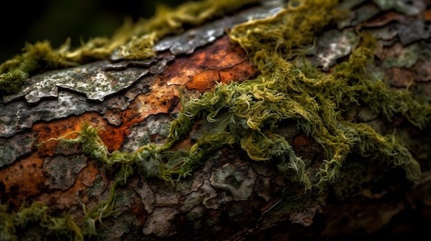 Photo a tree trunk with moss on it