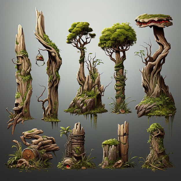 Photo tree trunks game assets