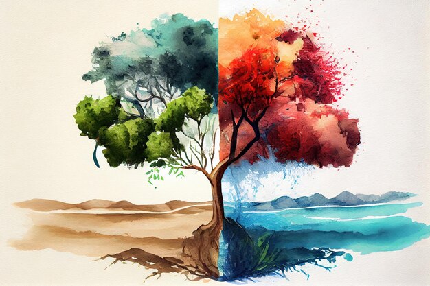 Tree in two with very different environments Earth Day or World Environment Day Generative Ai