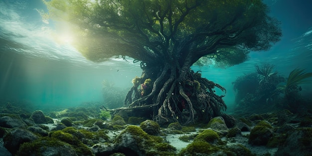 a tree underwater ai generative