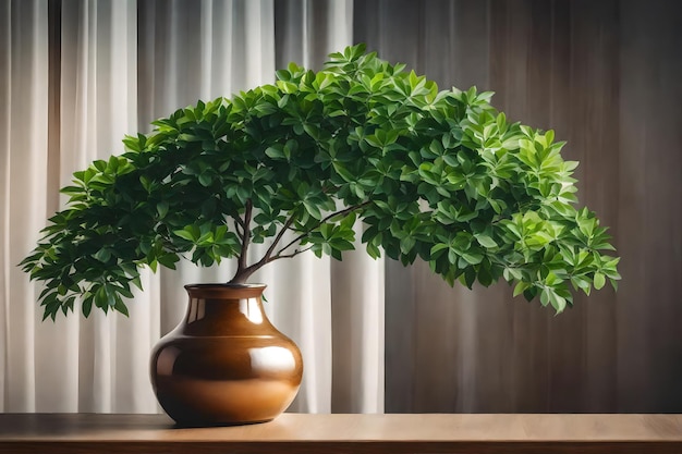 a tree in vase with green leaves Selective Focus Shot