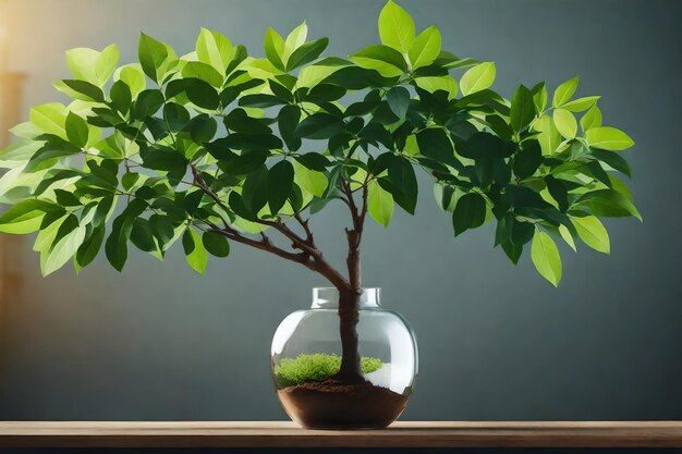 A tree in vase with green leaves selective focus shot