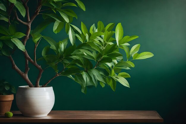 A tree in vase with green leaves selective focus shot