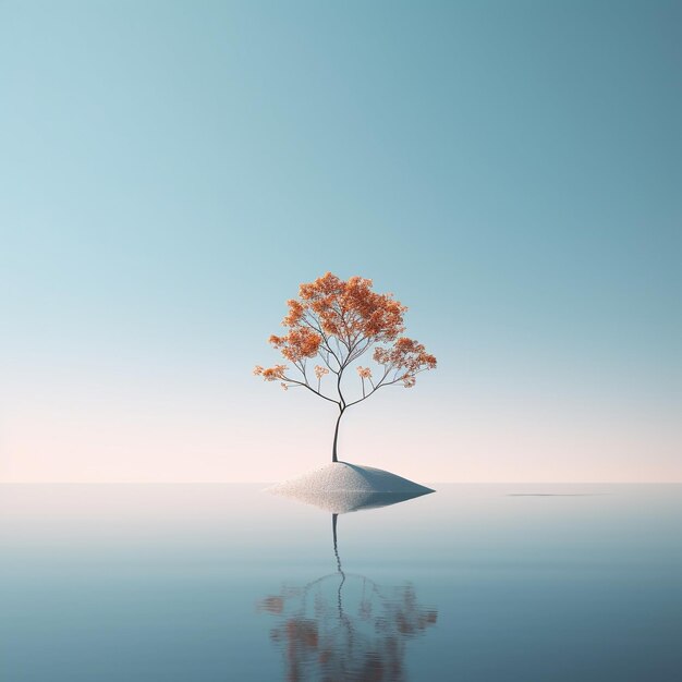 파란 하늘의 반사와 함께 물 속의 나무.