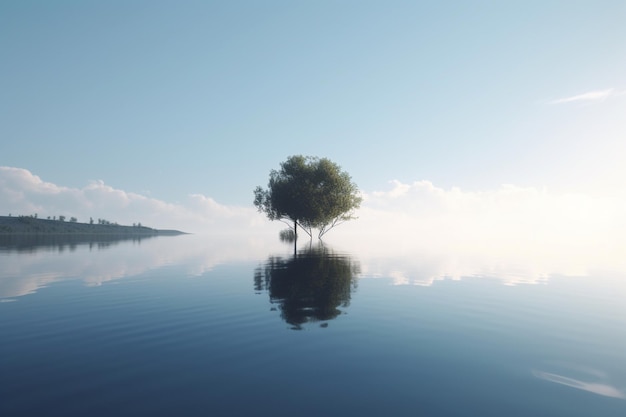 空を背景に水の中の木