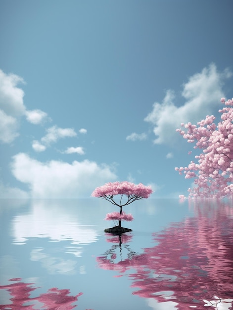 A tree in the water with the sky in the background