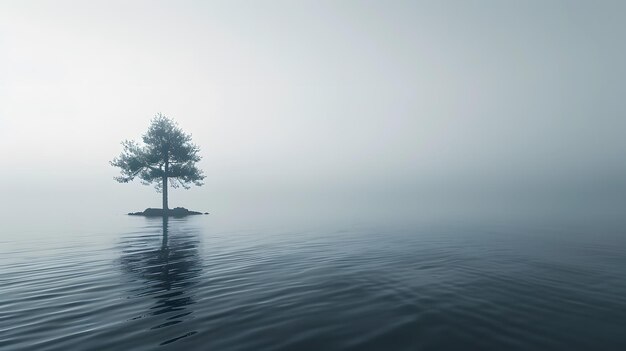 a tree in the water with a small island in the middle