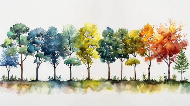 Tree watercolor modern set