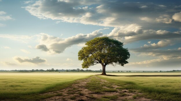 Photo a tree in the wide field natural light ultra realistic photography insanely detailed 32k