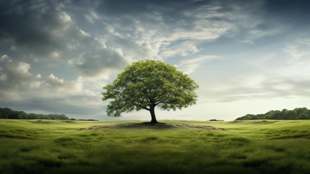 Photo a tree in the wide field natural light ultra realistic photography insanely detailed 32k